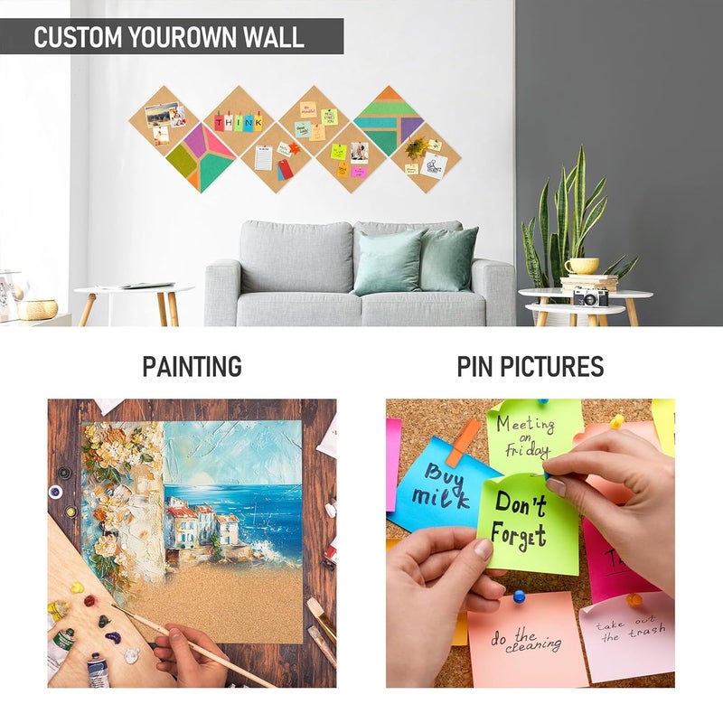 Facilife Cork Board Tiles - 8 Packs Adhesive Corkboards for Wall,Small Cork Board Decorations, CorkBoard Squares, Cork Sheet Decorative CorkBoard for Office, School & Home - Image 2
